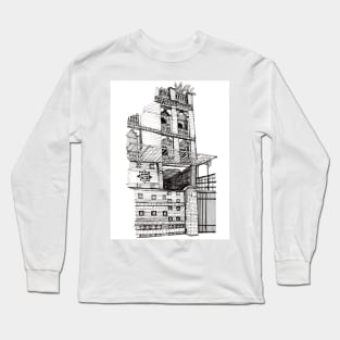 Brickhouse Saigon Vietnam Pen and Ink Illustration Long Sleeve T-Shirt